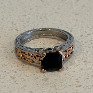 2 Ct Princess Onyx Ring
Filigree Two Tone Ring 925 sterling silver